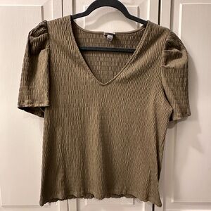 A New Day Green Ribbed Short Sleeve Blouse